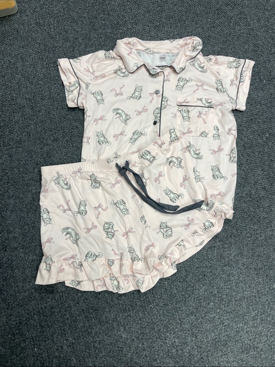 Other - Womens Pink gray cat pajama sleepwear set short sleeve short size XL kitty